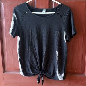 Old Navy Black Short Sleeve Tie Front Top